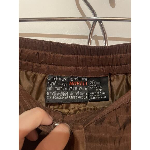 Mureli Vintage Chocolate Brown size S 100% silk track pants casual - Picture 4 of 5